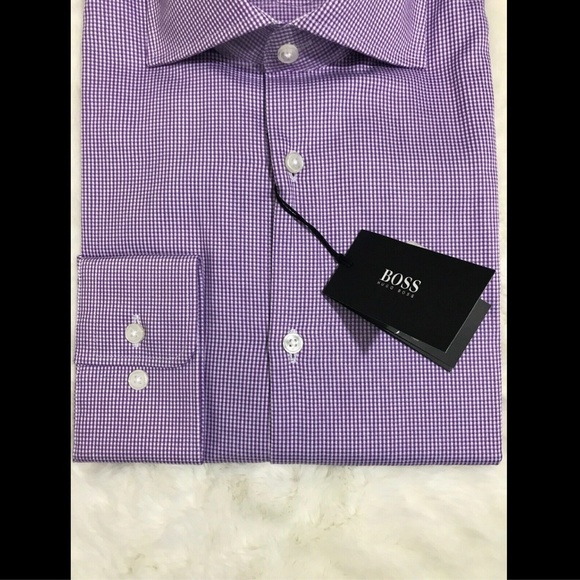 NWT $125 BOSS‎ Hugo Boss Miles Sharp Fit Check Shirt in Purple [SZ 16 ] - Picture 5 of 8